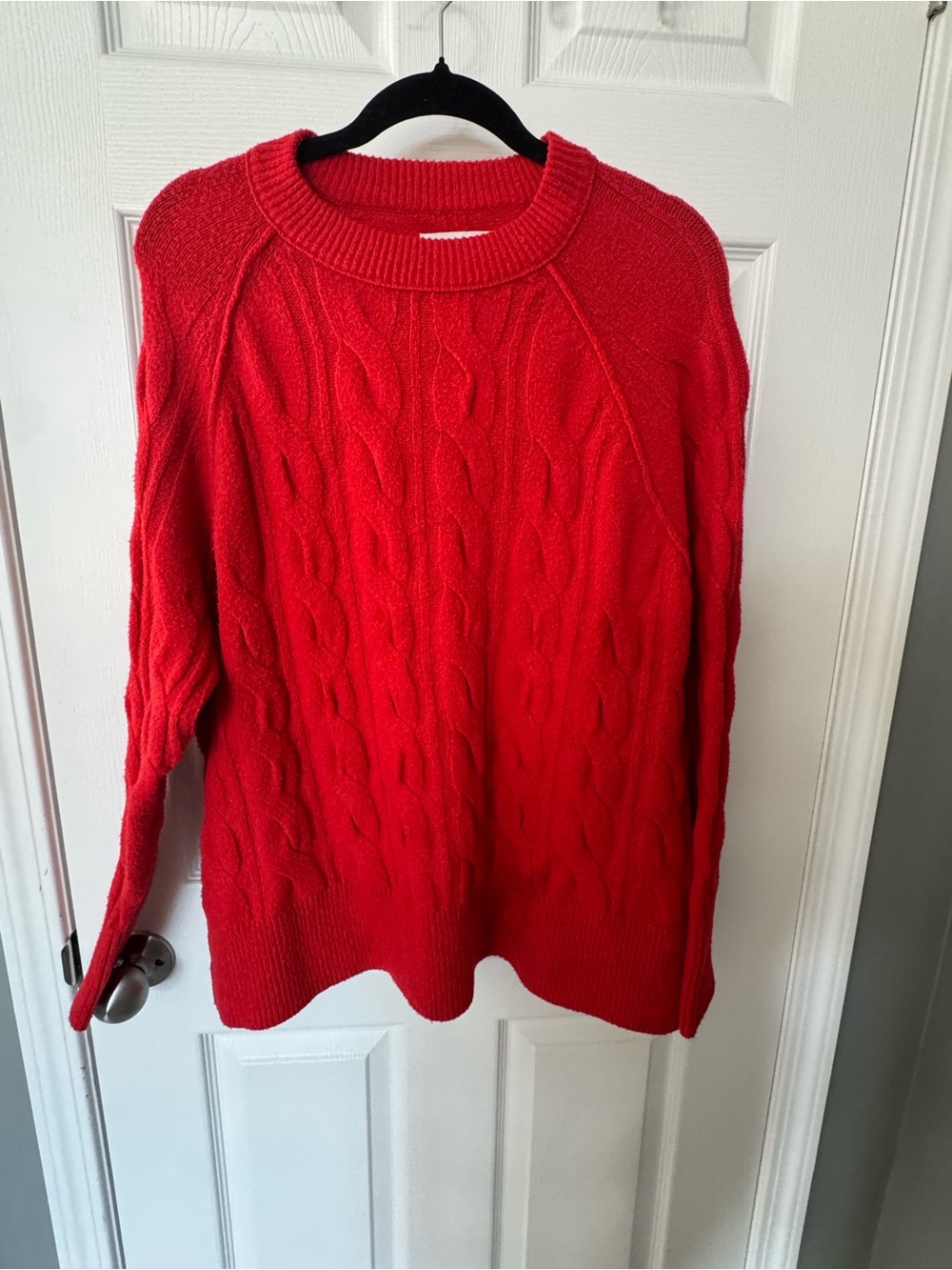 aerie Red Cable-Knit Over Sized Crewneck Sweater